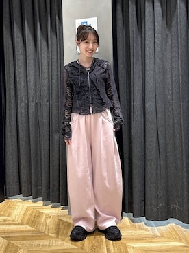 「JEANASIS（ジーナシス）の【抗菌防臭テープ付き】キリカエボリュームローファー/573242（ローファー、ブラック系）」を使った、mireiさん（レディース・159cm）の春コーディネート