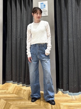 「eL（エル）の【eL】Denim Painter Pants/645132（デニムパンツ、ブルー系）」を使った、mireiさん（レディース・159cm）の春コーディネート