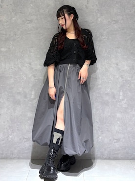 「PAGEBOY（ページボーイ）のレースアップソックスブーツ（ブーツ、ブラック系）」を使った、りりりさん（レディース・157cm）の春コーディネート
