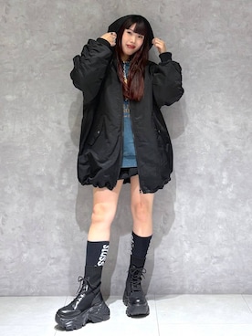 「PAGEBOY（ページボーイ）のモンスターパーカーコート【フード取り外し可能・軽量】（ブルゾン）」を使った、りりりさん（レディース・157cm）の冬コーディネート