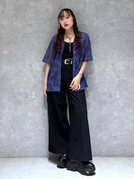 「PAGEBOY（ページボーイ）のプラットチャンキースニーカー（スニーカー、ブラック系）」を使った、りりりさん（レディース・157cm）の夏コーディネート