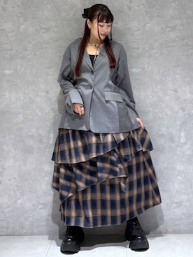 「PAGEBOY（ページボーイ）の【セットアップ対応】チェックMIXジャケット 《2サイズ展開》（テーラードジャケット）」を使った、りりりさん（レディース・157cm）の秋コーディネート