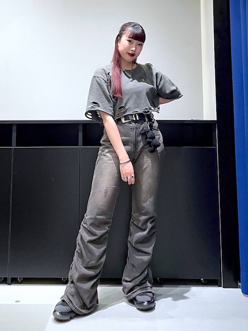 UNISEX/3サイズ展開】プレートダメージミニウラケトップス（T