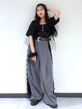 「PAGEBOY（ページボーイ）のヴィンテージバックルベルト2（ベルト、ブラック系）」を使った、りりりさん（レディース・157cm）の夏コーディネート