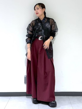 「PAGEBOY（ページボーイ）のMEGAワイドスラックス（スラックス、レッド系）」を使った、りりりさん（レディース・157cm）の夏コーディネート
