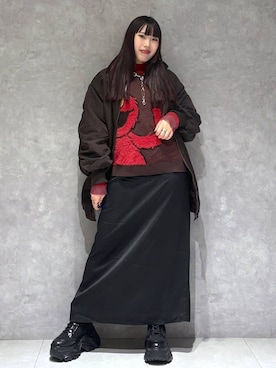 「PAGEBOY（ページボーイ）のサテンナロースカート 【ウエストゴム・ストレスフリー】（スカート）」を使った、りりりさん（レディース・157cm）の冬コーディネート