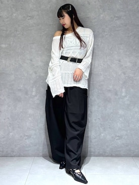 「PAGEBOY（ページボーイ）のヴィンテージバックルベルト（ベルト、ブラック系）」を使った、りりりさん（レディース・157cm）の春コーディネート