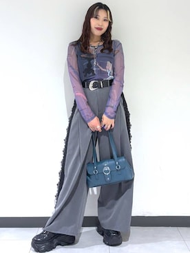 「PAGEBOY（ページボーイ）のヴィンテージバックルベルト2（ベルト、ブラック系）」を使った、りりりさん（レディース・157cm）の夏コーディネート