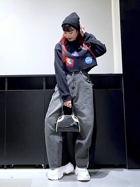 「PAGEBOY（ページボーイ）のレトロボストンBAG（ショルダーバッグ）」を使った、りりりさん（レディース・157cm）の秋コーディネート