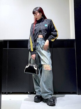 「PAGEBOY（ページボーイ）のレトロボストンBAG（ショルダーバッグ）」を使った、りりりさん（レディース・157cm）の秋コーディネート