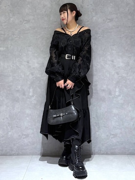 「PAGEBOY（ページボーイ）のモードバックルベルト3（ベルト、ブラック系）」を使った、りりりさん（レディース・157cm）の春コーディネート