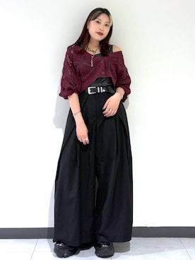「PAGEBOY（ページボーイ）のMEGAワイドスラックス（スラックス、ブラック系）」を使った、りりりさん（レディース・157cm）の夏コーディネート