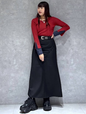 「PAGEBOY（ページボーイ）のレースアップアソートナロースカート（スカート）」を使った、りりりさん（レディース・157cm）の秋コーディネート