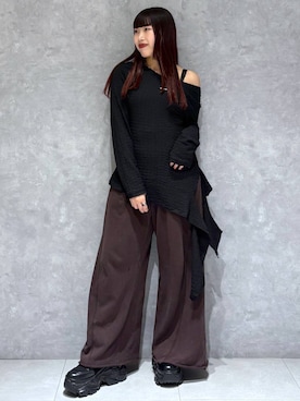 「PAGEBOY（ページボーイ）のサイドタックルーズウラケパンツ/イージーパンツ【4color・2size】（スウェットパンツ）」を使った、りりりさん（レディース・157cm）の秋コーディネート