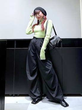 「バッグ」｜「アイテム（ハンチング/ベレー帽）」を使った、りりりさん（レディース・157cm）の秋コーディネート
