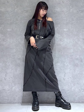 「PAGEBOY（ページボーイ）のサンドヴィンテージキリカエロングスリーブワンピース(長袖) 【ボートネック・ワンショルダー対応】（ワンピース）」を使った、りりりさん（レディース・157cm）の秋コーディネート