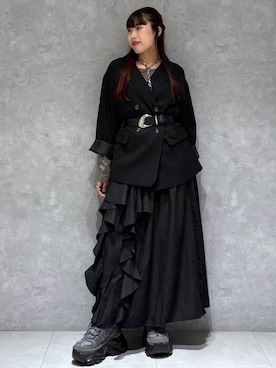 「PAGEBOY（ページボーイ）のラインフリンジティアードスカート/フリルスカート【ウエストゴム・ストレスフリー】（スカート）」を使った、りりりさん（レディース・157cm）の秋コーディネート