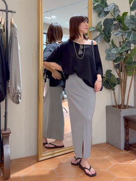 「アイテム（ニット/セーター）」を使った、yukaさん（レディース・170cm）の夏コーディネート