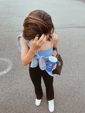 「ZARA（ザラ）のアイテム（キャミソール、ブルー系）」を使った、marino🪸🫧さん（レディース・156cm）の夏コーディネート