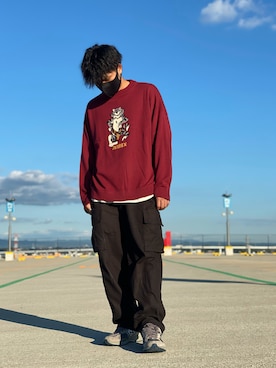 ニット セーターを使った バーガンディー のメンズ人気ファッションコーディネート Wear