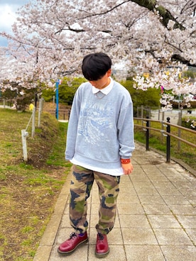 「Dr. Martens（ドクターマーチン）のDr.Martens / ドクターマーチン 1461 3EYE GIBSON SHOE 3ホール ギブソンシューズ（ドレスシューズ、レッド系）」を使った、Naoyaさん（メンズ・163cm）の春コーディネート