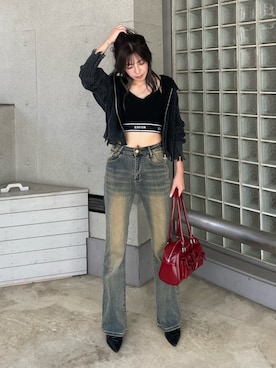 「アイテム（キャミソール、ブラック系）」を使った、envym_officialさん（レディース・158cm）の秋コーディネート