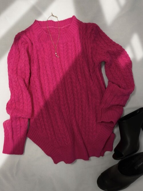 ケーブル編み ニット トップス 長袖 レディース