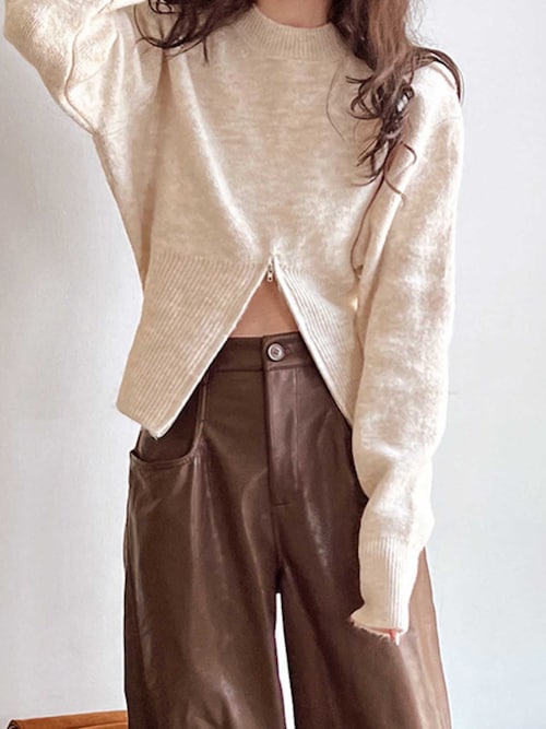 アクセントジップ ニット トップス