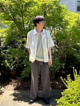 「CASPER JOHN（キャスパージョン）のアイテム（スラックス）」を使った、ゆごまるさん（メンズ・169cm）の夏コーディネート