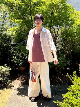 「Hender Scheme（エンダースキーマ）のone side belt bag petit（ショルダーバッグ）」を使った、ゆごまるさん（メンズ・169cm）の夏コーディネート