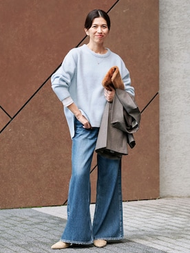 「IENA（イエナ）のupper hights/アッパーハイツ 別注 THE AUDREY デニムパンツ（デニムパンツ、ブルー系）」を使った、sonoさん（レディース・160cm）の秋コーディネート