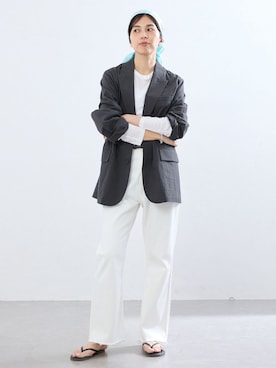 「IENA（イエナ）のTKEES/ティキーズ トングサンダル（サンダル、ブラック系）」を使った、sonoさん（レディース・160cm）の夏コーディネート