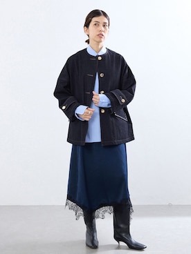「IENA（イエナ）のMACKINTOSH/マッキントッシュ 別注 HUMBIE NC DNM JK MB STUDS ジャケット（デニムジャケット、ブルー系）」を使った、sonoさん（レディース・160cm）の夏コーディネート