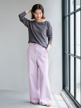 「IENA（イエナ）のハイツイストコットンワイドパンツ（その他パンツ、パープル系）」を使った、sonoさん（レディース・160cm）の夏コーディネート