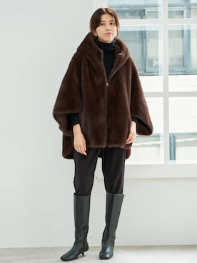 「IENA（イエナ）の《追加》LOU ANDREA/ルーアンドレア ECO FUR BZ ブルゾン 918MK（その他アウター、ブラウン系）」を使った、sonoさん（レディース・160cm）の秋コーディネート