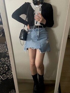 「VINTAGE（ヴィンテージ）のアイテム（デニムスカート）」を使った、TSUKIMIさん（レディース・156cm）の夏コーディネート
