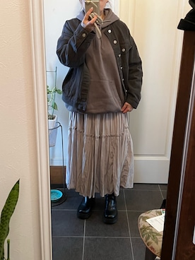 「coca（coca）（コカ）のアイテム（ノーカラージャケット）」を使った、Aki さん（レディース・157cm）の冬コーディネート