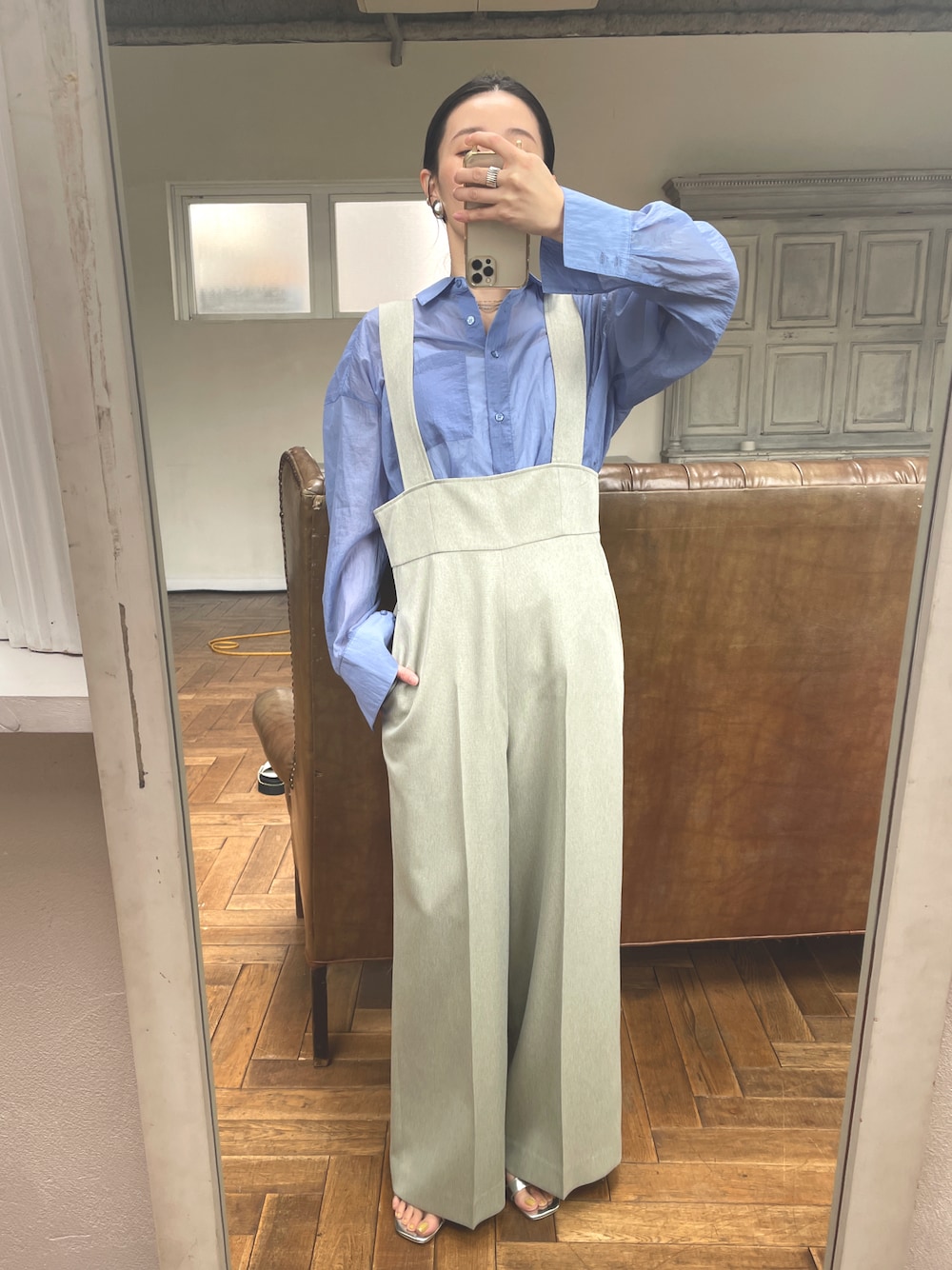 quaranciel:〈洗濯機可能〉ヘリンボーン ハイウエスト サロペットを 