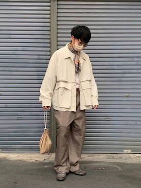 「Hender Scheme（エンダースキーマ）のHender Scheme kinchaku (nc-rc-kin)（ハンドバッグ）」を使った、ゆーだいさん（メンズ・166cm）の秋コーディネート