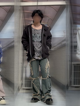 「アイテム（デニムパンツ、グリーン系）」を使った、Toshiさん（メンズ・170cm）の秋コーディネート