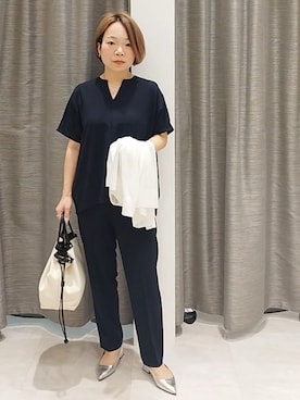 「Reflect（リフレクト）のウエストギャザー総シフォンワンピース（ワンピース、ブラック系）」を使った、sugiさん（レディース・153cm）の春コーディネート