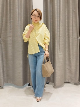 「UNTITLED（アンタイトル）の【重ね着レイヤードに】シアーテレコハイネックトップス（Tシャツ/カットソー、イエロー系）」を使った、sugiさん（レディース・153cm）の秋コーディネート