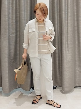 「TAKEO KIKUCHI（タケオキクチ）の◆天竺シャドープリントTシャツ（Tシャツ/カットソー、ピンク系）」を使った、sugiさん（レディース・153cm）の春コーディネート