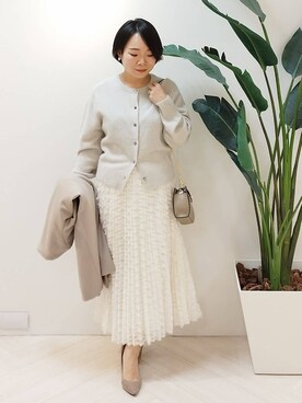 「アイテム（ノーカラーコート、ベージュ系）」を使った、sugiさん（レディース・153cm）の冬コーディネート