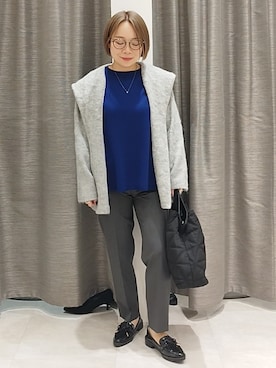 「UNTITLED（アンタイトル）の【軽アウター/秋羽織り】シャギーフーディ―カーディガン（カーディガン/ボレロ、グレー系）」を使った、sugiさん（レディース・153cm）の秋コーディネート