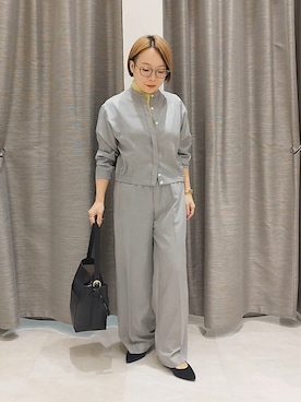 「UNTITLED（アンタイトル）の【セットアップ可/ウエストゴム】メランジツイルワイドパンツ（その他パンツ、グレー系）」を使った、sugiさん（レディース・153cm）の秋コーディネート