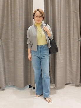 「UNTITLED（アンタイトル）の【重ね着レイヤードに】シアーテレコハイネックトップス（Tシャツ/カットソー、イエロー系）」を使った、sugiさん（レディース・153cm）の秋コーディネート