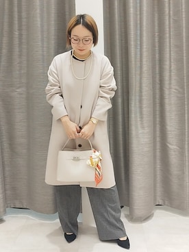 「UNTITLED（アンタイトル）の【名品】ウールカシミヤノーカラーコート（ノーカラーコート、ベージュ系）」を使った、sugiさん（レディース・153cm）の秋コーディネート