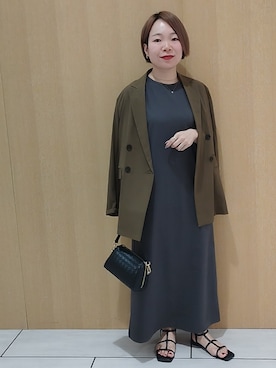 「UNTITLED（アンタイトル）の【セットアップ可/接触冷感/通気性】ドライシアーダブルジャケット（テーラードジャケット、グリーン系）」を使った、sugiさん（レディース・153cm）の春コーディネート