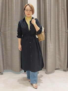 「UNTITLED（アンタイトル）の【重ね着レイヤードに】シアーテレコハイネックトップス（Tシャツ/カットソー、イエロー系）」を使った、sugiさん（レディース・153cm）の秋コーディネート